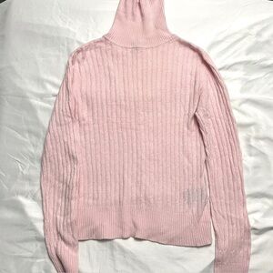 Cashmere Angora Blend Cable Knit Turtleneck Sweater M